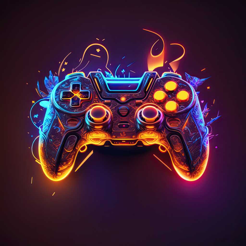 abstract neon light game controller artwork design digital art wallpaper glowing space background generative ai (1)