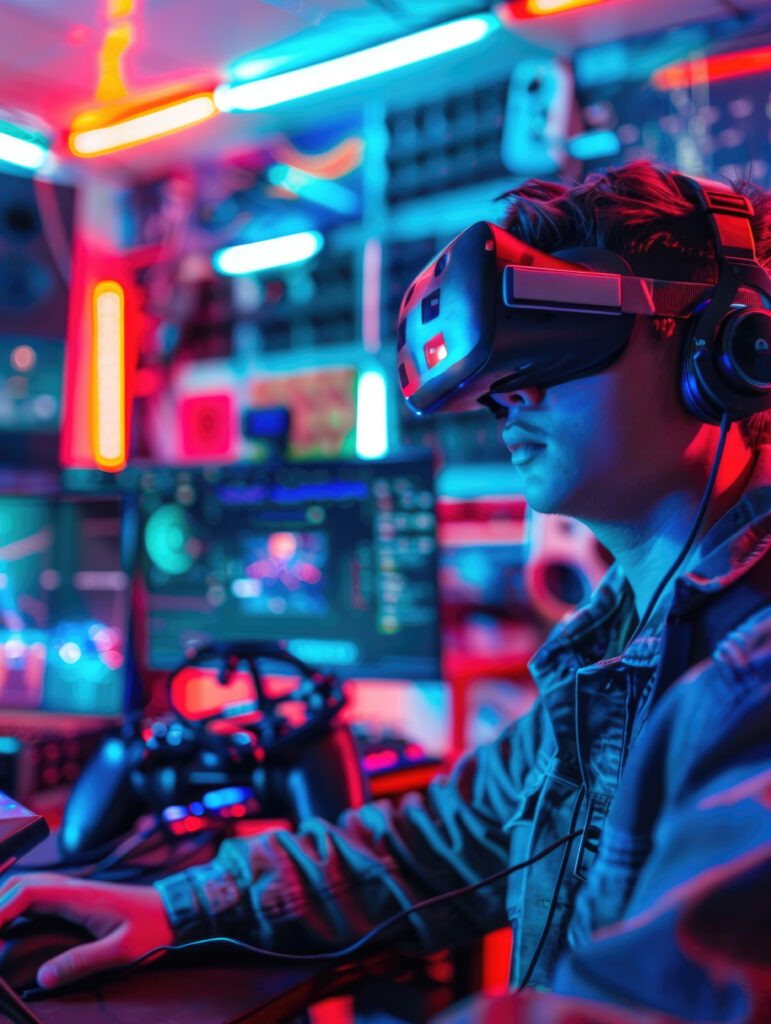 man gaming with vr headset