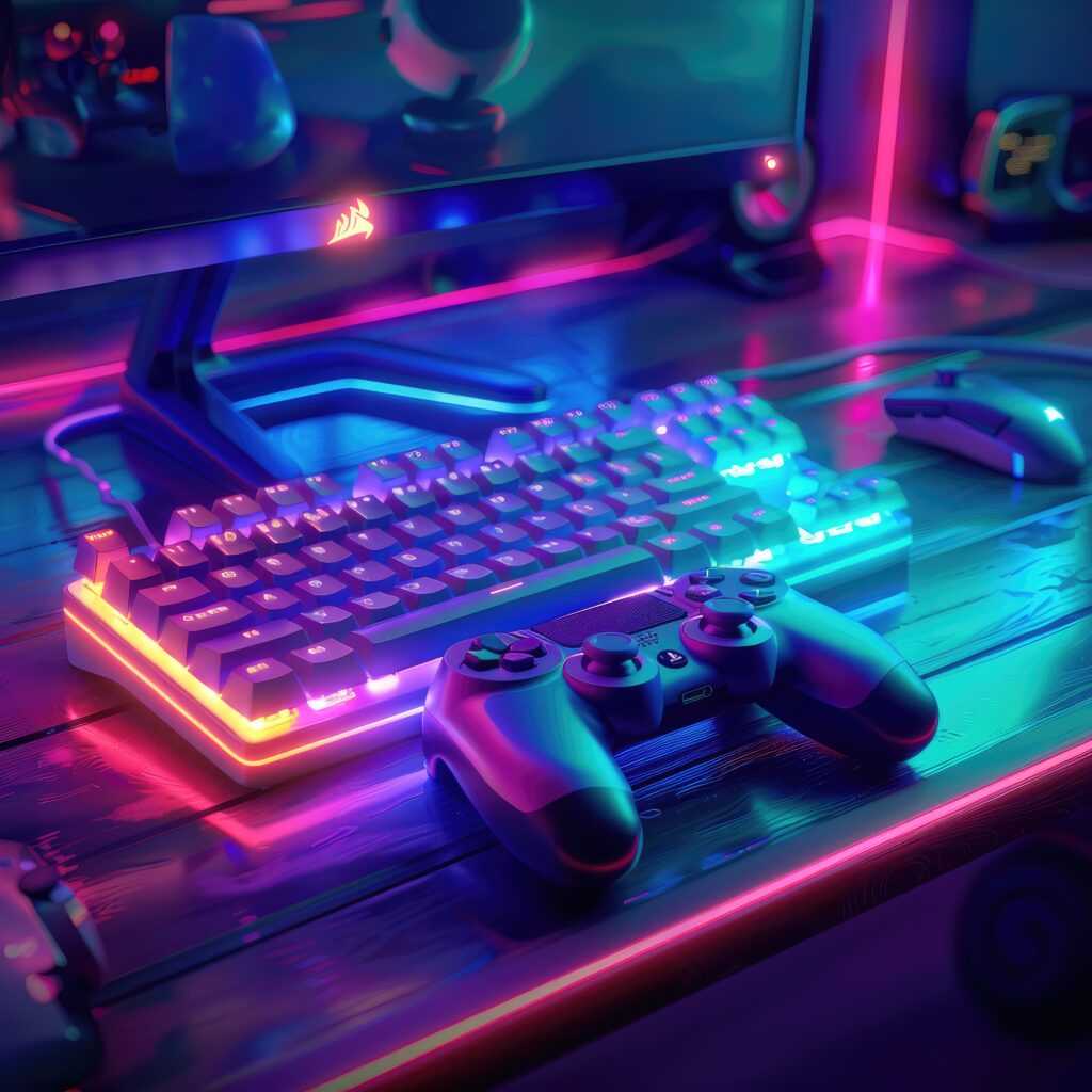 neon gaming keyboard setup moody environment (1)