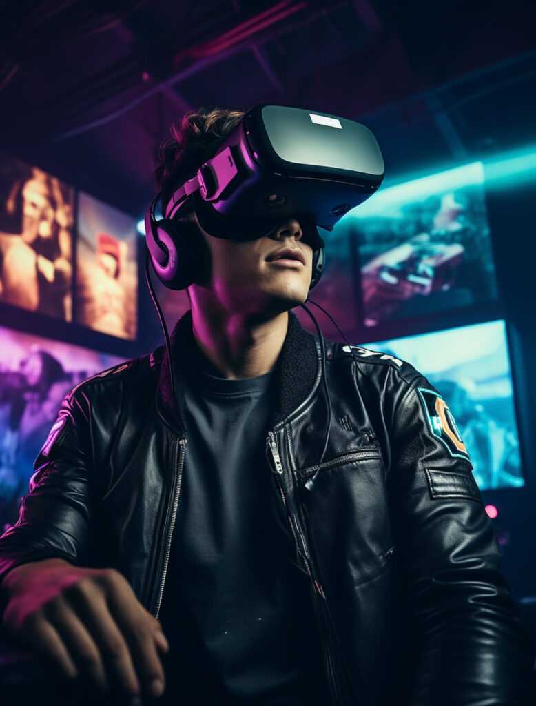 person using futuristic virtual reality headset video games (3)