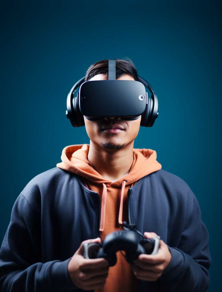 person using futuristic virtual reality headset video games (4)