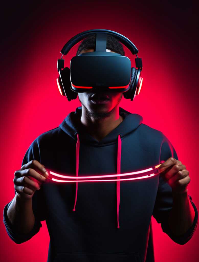 person wearing futuristic virtual reality glasses gaming (2)